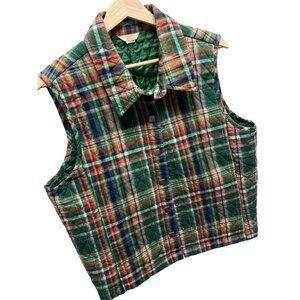 Christopher & Banks Madras Plaid Quilted Snap Vest